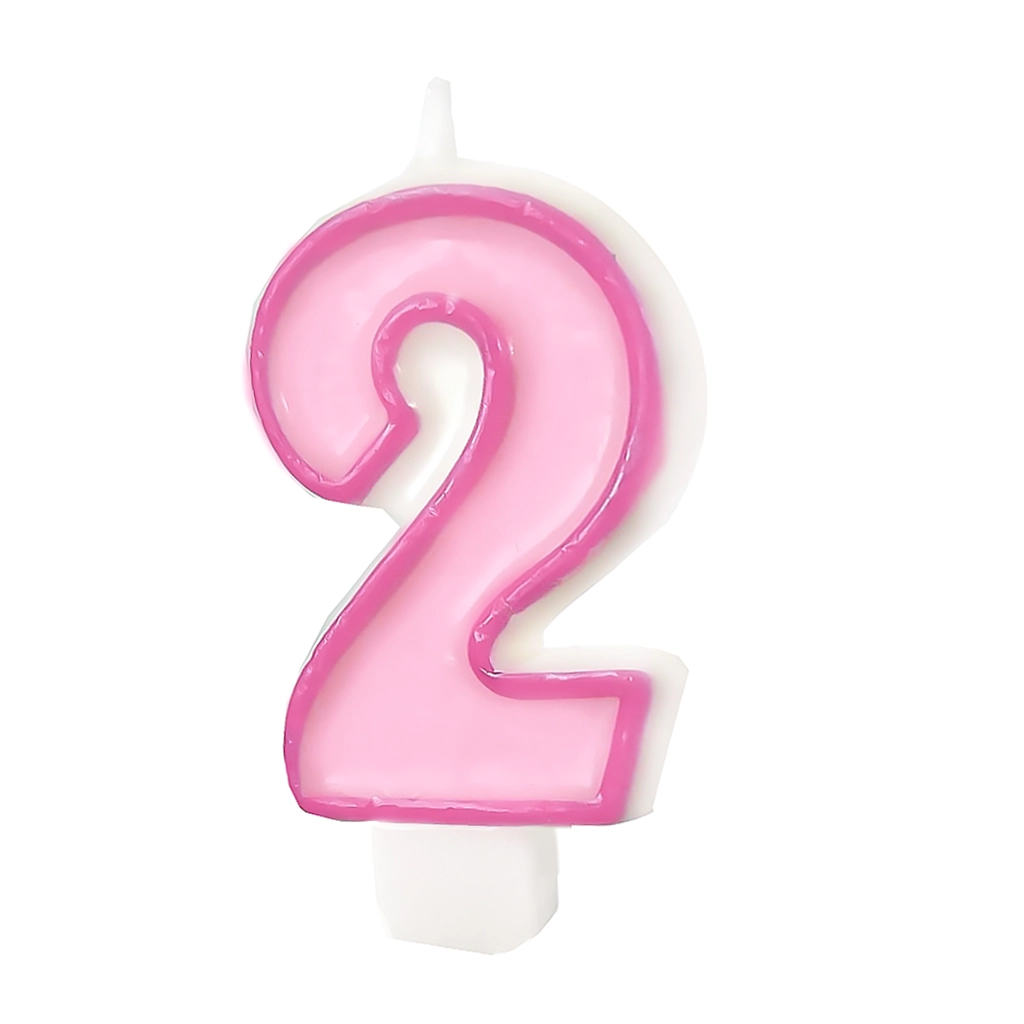 Lumânare roz pentru ziua de naștere, cifra 2, cu contur – decorațiune pentru tort