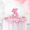 Lumânare roz pentru ziua de naștere, cifra 3, cu margine – decor pentru tort