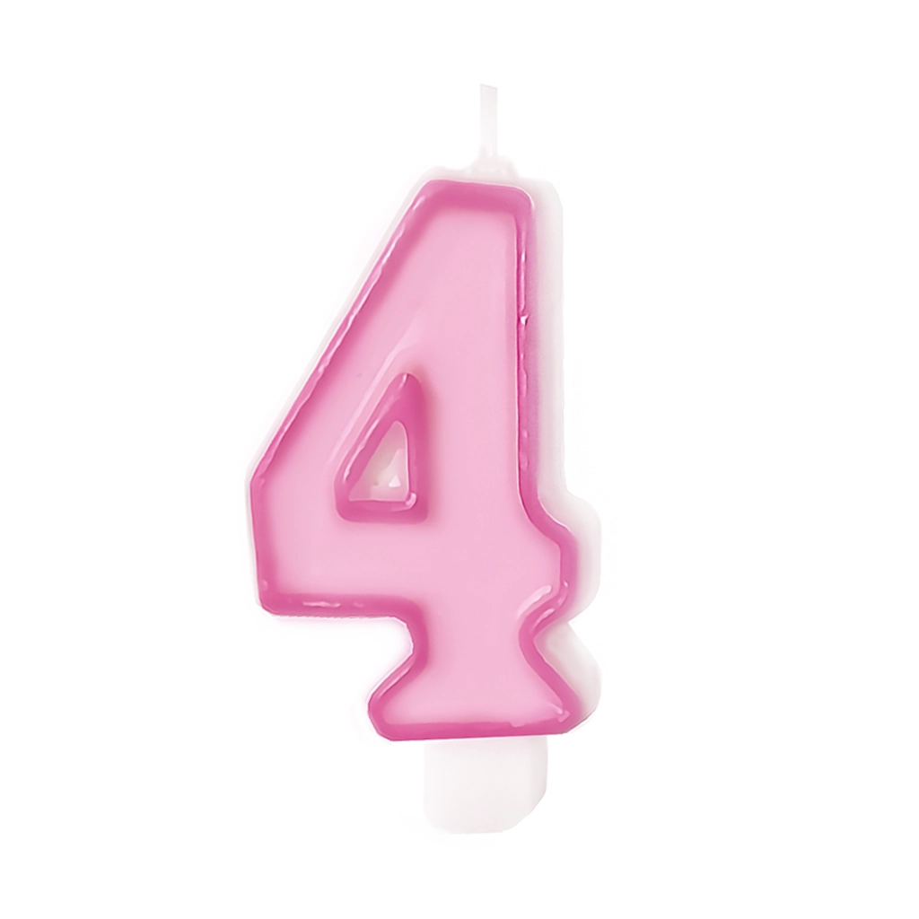 Rózsaszín születésnapi gyertya 4-es szám arany szegéllyel – tortadekoráció