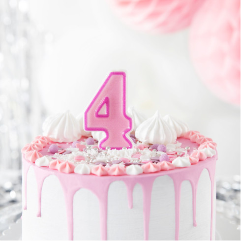 Rózsaszín születésnapi gyertya 4-es szám arany szegéllyel – tortadekoráció Rózsaszín születésnapi gyertya 4-es szám arany szegéllyel – tortadekoráció
