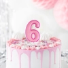 Lumânare roz pentru tort, cifra 6, cu contur – decorațiune pentru tort