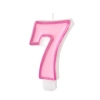 Rózsaszín születésnapi gyertya 7-es számmal és szegéllyel – tortadísz