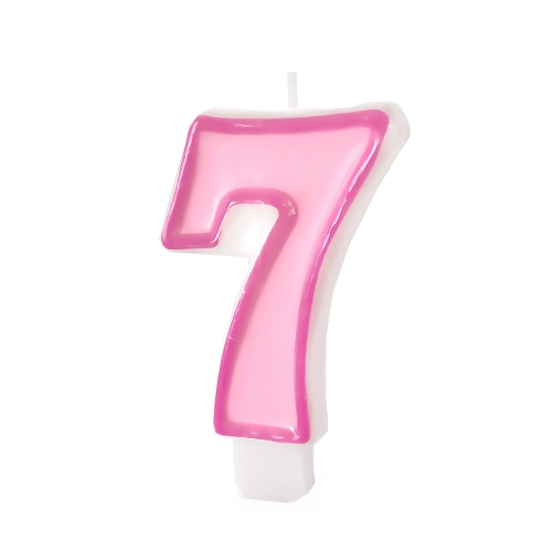 Rózsaszín születésnapi gyertya 7-es számmal és szegéllyel – tortadísz