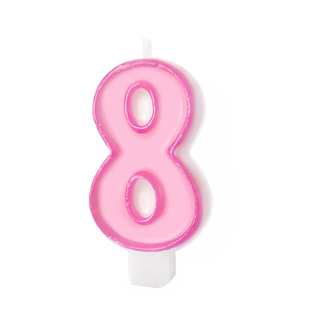 Lumânare roz pentru ziua de naștere, cifra 8, cu contur – decor pentru tort