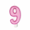 Lumânare roz pentru zi de naștere, cifra 9, cu contur – decorațiune pentru tort