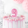 Lumânare roz pentru zi de naștere, cifra 9, cu contur – decorațiune pentru tort