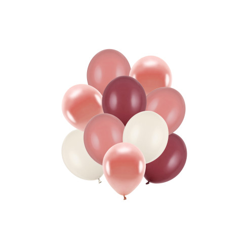 Latex lufi szett 10 db – pasztell és metál rózsaarany mix, 27-30 cm