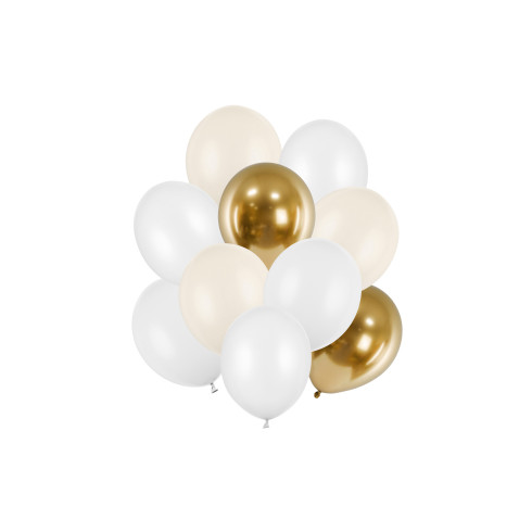 Arany-Fehér Latex Lufi Szett, 27-30 cm, 10 db