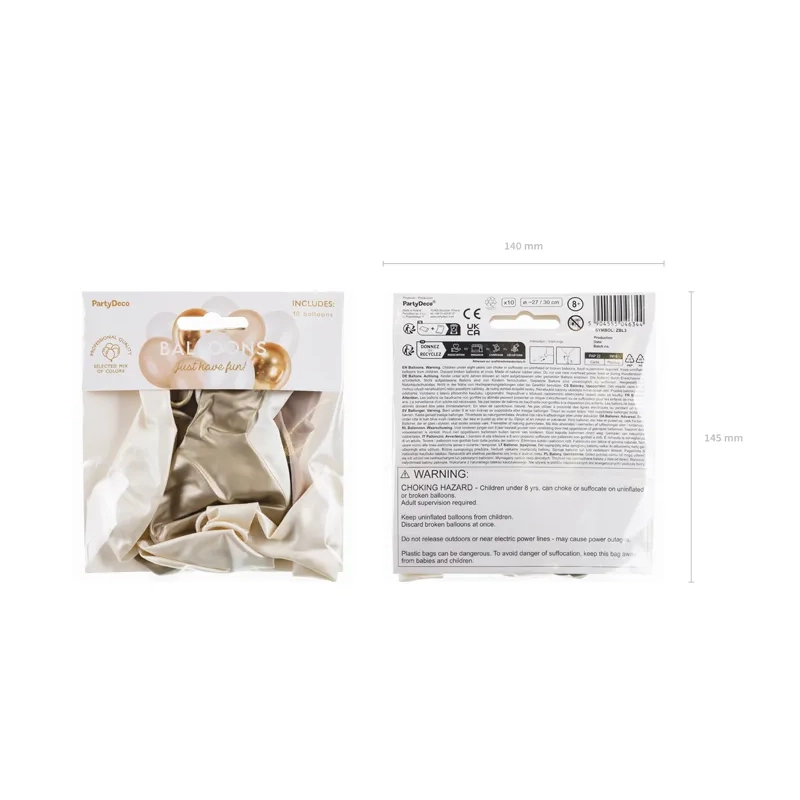 Arany-Fehér Latex Lufi Szett, 27-30 cm, 10 db