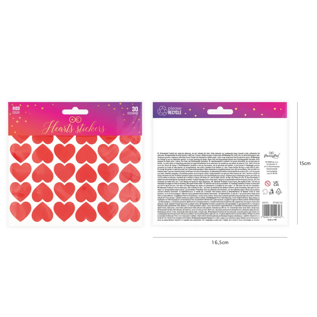 Inimioare autoadezive roșii, decorațiune, 30 buc.