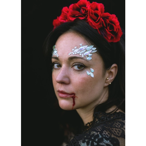 Öntapadós, sötétben világító arcdísz kövek, 14×8,5 cm, fesztiválra