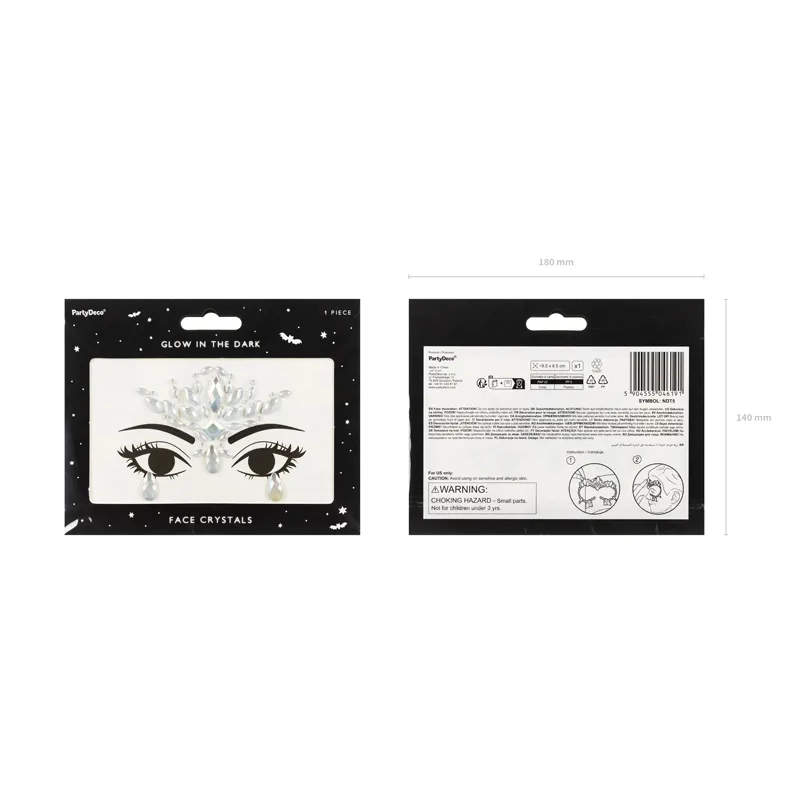 Pietre autocolante pentru față, fosforescente, 9,5x8,5 cm – set pentru festivaluri