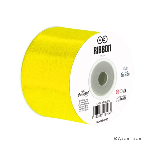Panglică decorativă din satin galbenă 5 cm pentru decor de petrecere