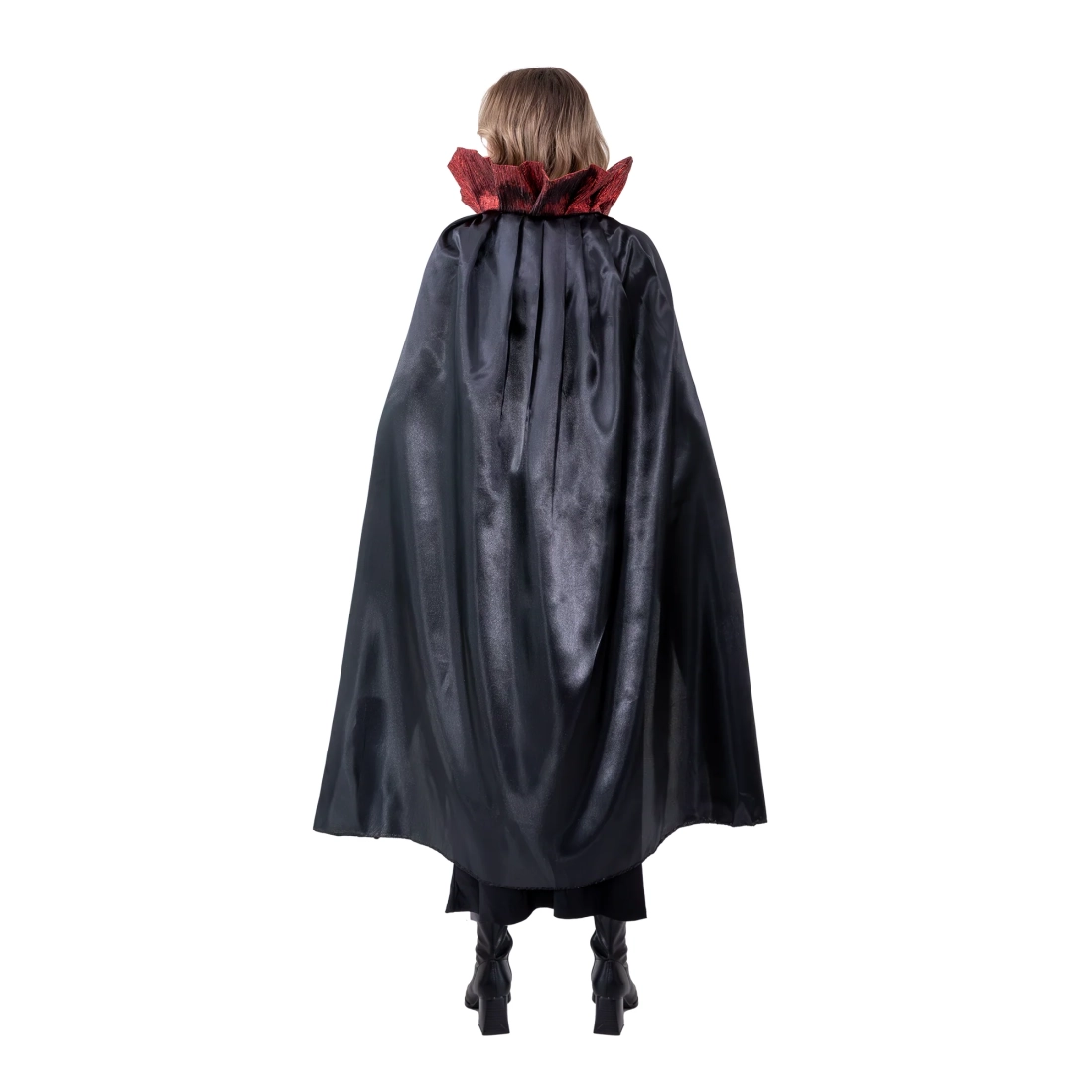 Pelerină de petrecere din satin cu guler decorativ, neagră, 120 cm