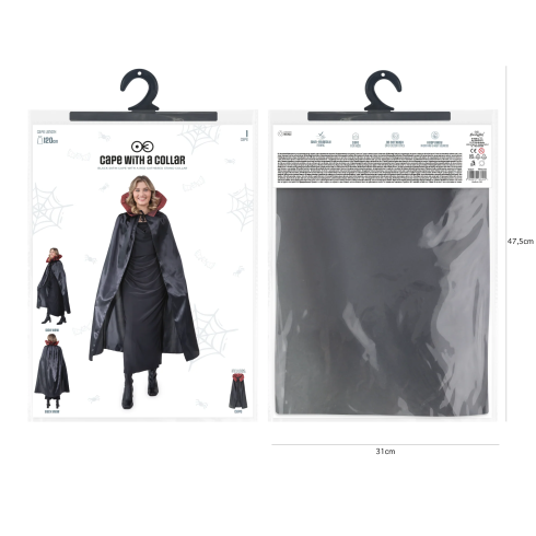 Satenasti party plašč s okrasnim ovratnikom, črn, 120 cm