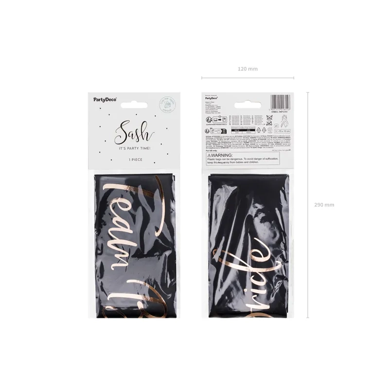 Saten trak Team Bride črn z rožnato zlatim potiskom