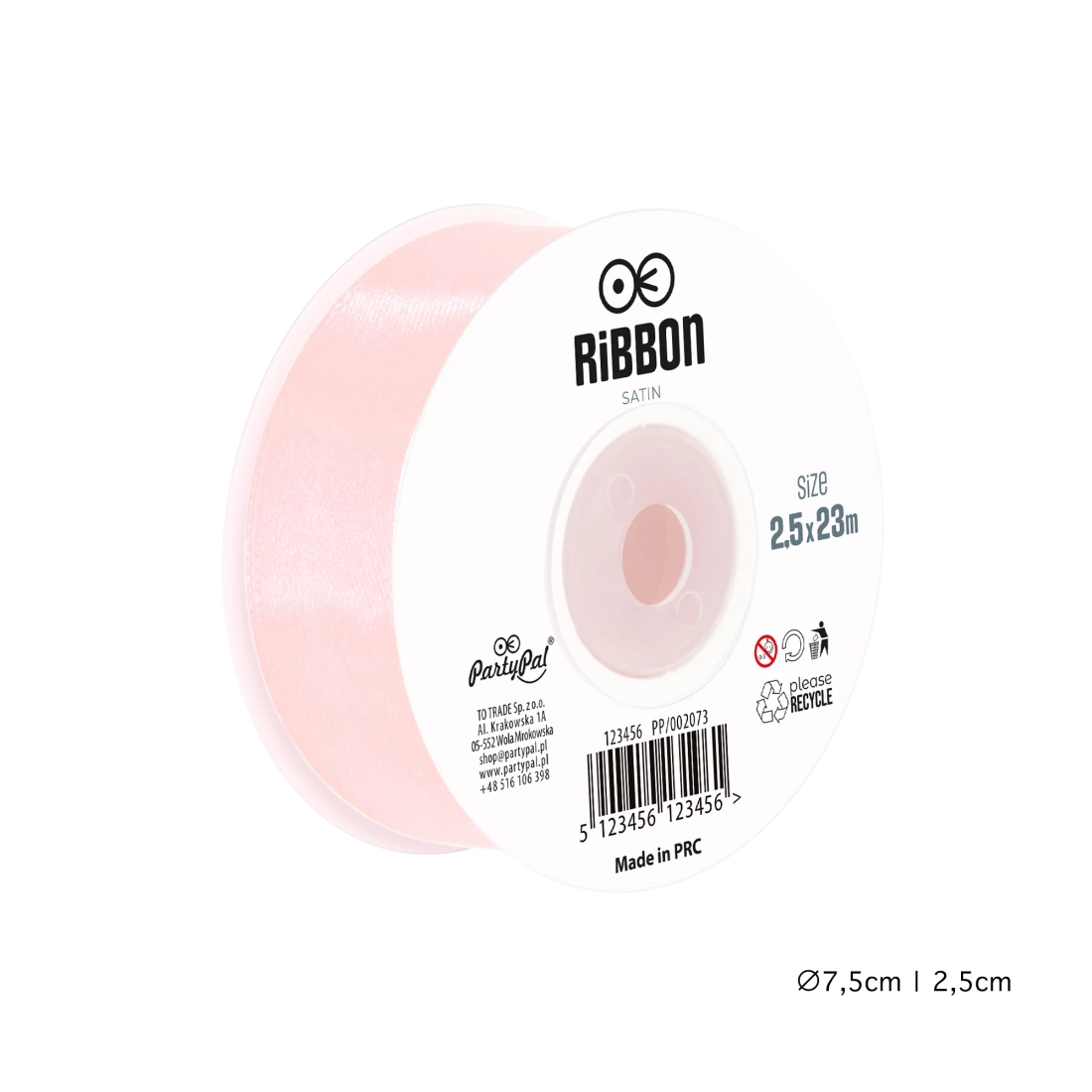 Satenast trak pudrovo rožnate barve za party dekoracije 2,5 cm