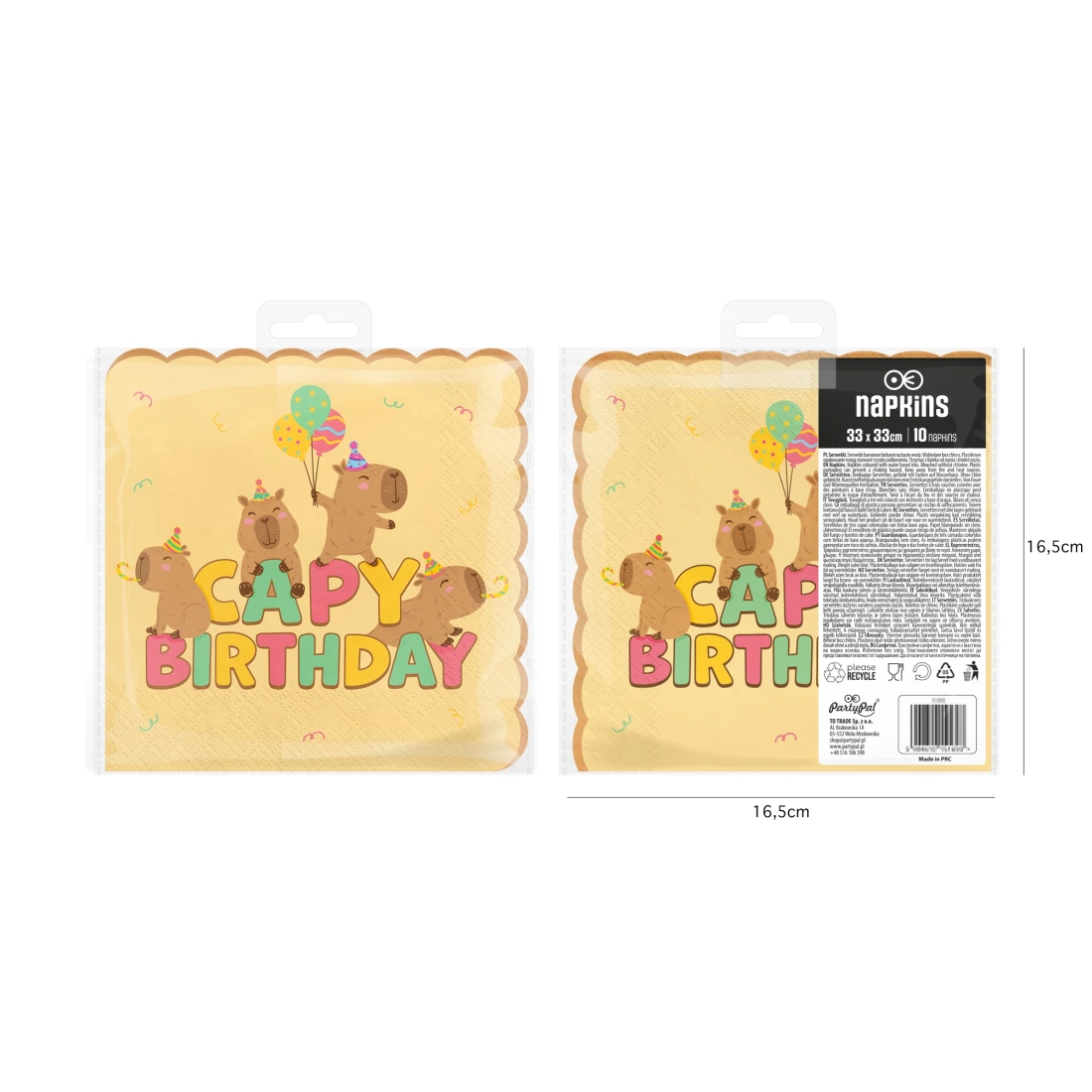Ubrousky Kapybara Capy Birthday 16,5x16,5 cm, 10 ks