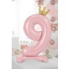 Stoječi folija balon številka 9 roza z zlato krono 84 cm