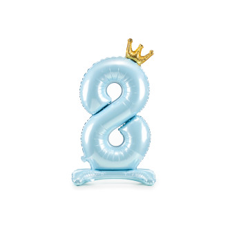 Samostojeći folijski balon broj 8, 84 cm, plavi sa zlatnom krunom
