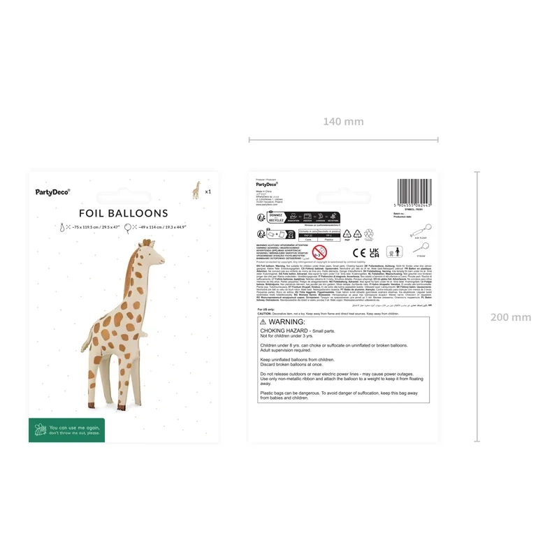 Álló fólia lufis zsiráf 49×114 cm