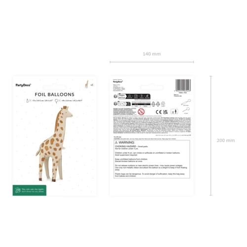Balon girafă din folie, cu stativ, 49×114 cm
