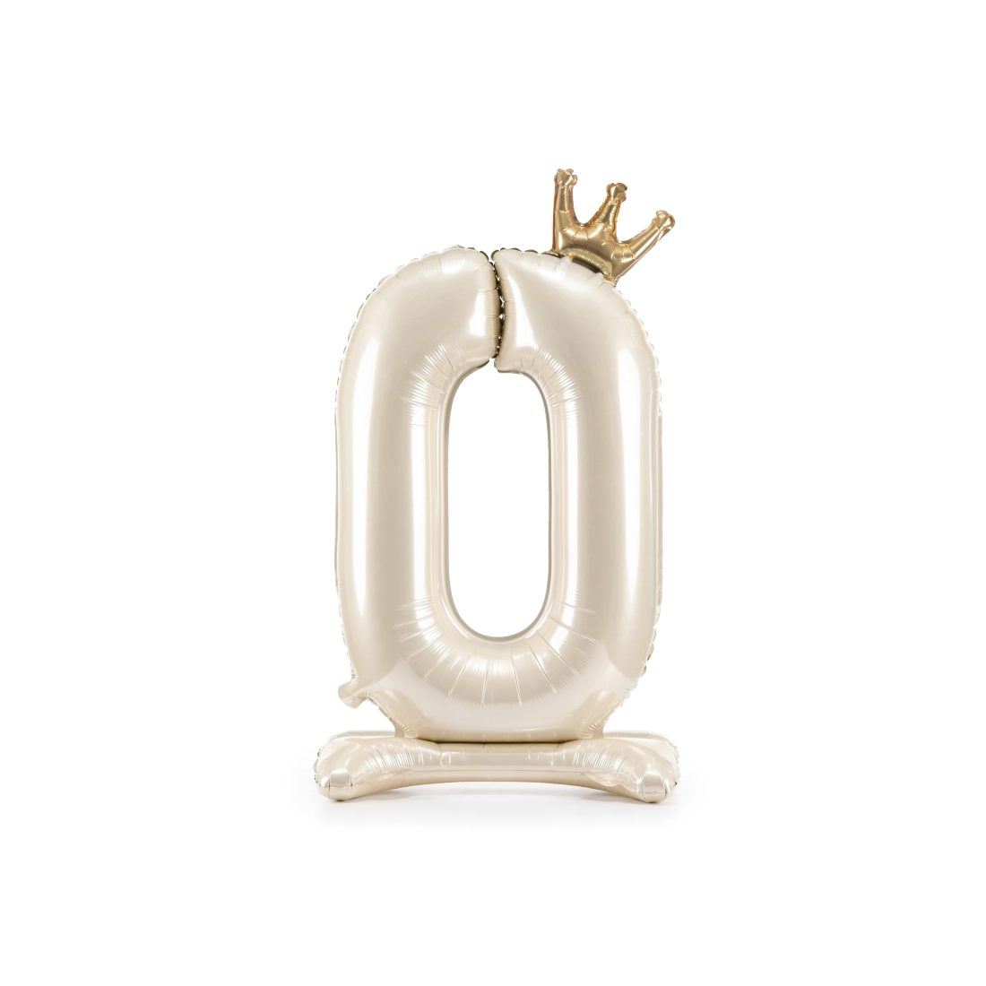 Álló fólia lufi 0 szám, 84 cm, krémszín arany koronával