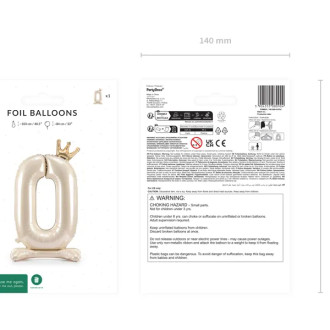 Stoječi folija balon številka 0 s krono, krem 84 cm