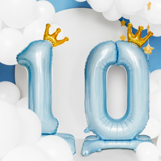 Stoječi balon številka 0 modra s krono 84 cm