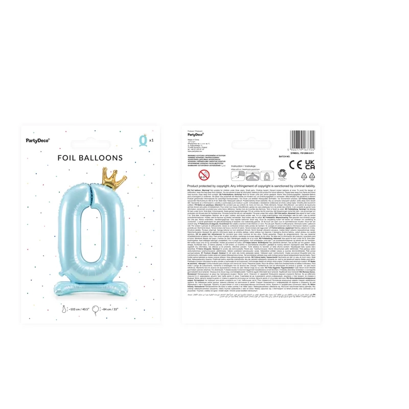 Stoječi balon številka 0 modra s krono 84 cm