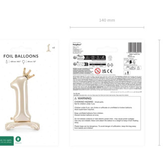 Stoječi folija balon številka 1 s krono, 84 cm, svetlo krem