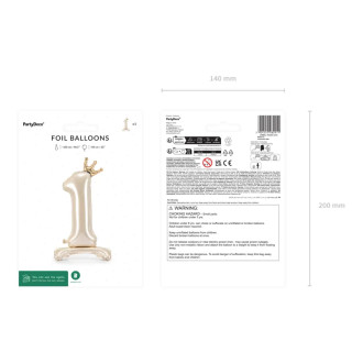 Samostojeći folijski balon broj 1, krem, sa zlatnom krunom, 84 cm