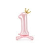 Balon din folie autoportant, cifra 1, roz, cu coroană aurie, 84 cm
