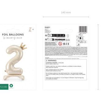 Stoječi folija balon številka 2 s krono, krem 84 cm