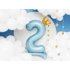 Álló fólia lufi 2-es szám, 84 cm, világoskék arany koronával