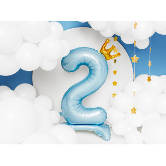 Samostojeći folijski balon broj 2 plavi s krunom 84 cm