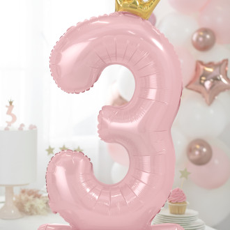 Stoječi folija balon številka 3 rožnato-zlat, 84 cm