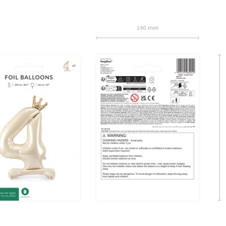 Stoječi folija balon številka 4 s krono, 84 cm, svetlo krem