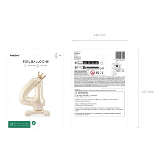 Samostojeći folijski balon broj 4, krem, sa zlatnom krunom, 84 cm