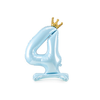 Stoječi balon številka 4 modre barve s krono, 84 cm