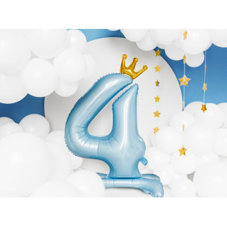Samostojeći folija balon broj 4 plavi s krunom 84 cm