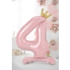 Stoječi folija balon številka 4 roza z zlato krono 84 cm