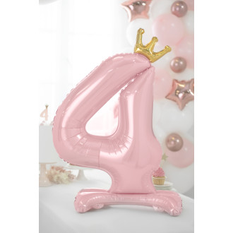 Samostojeći folijski balon broj 4, ružičasti sa zlatnom krunom, 84 cm