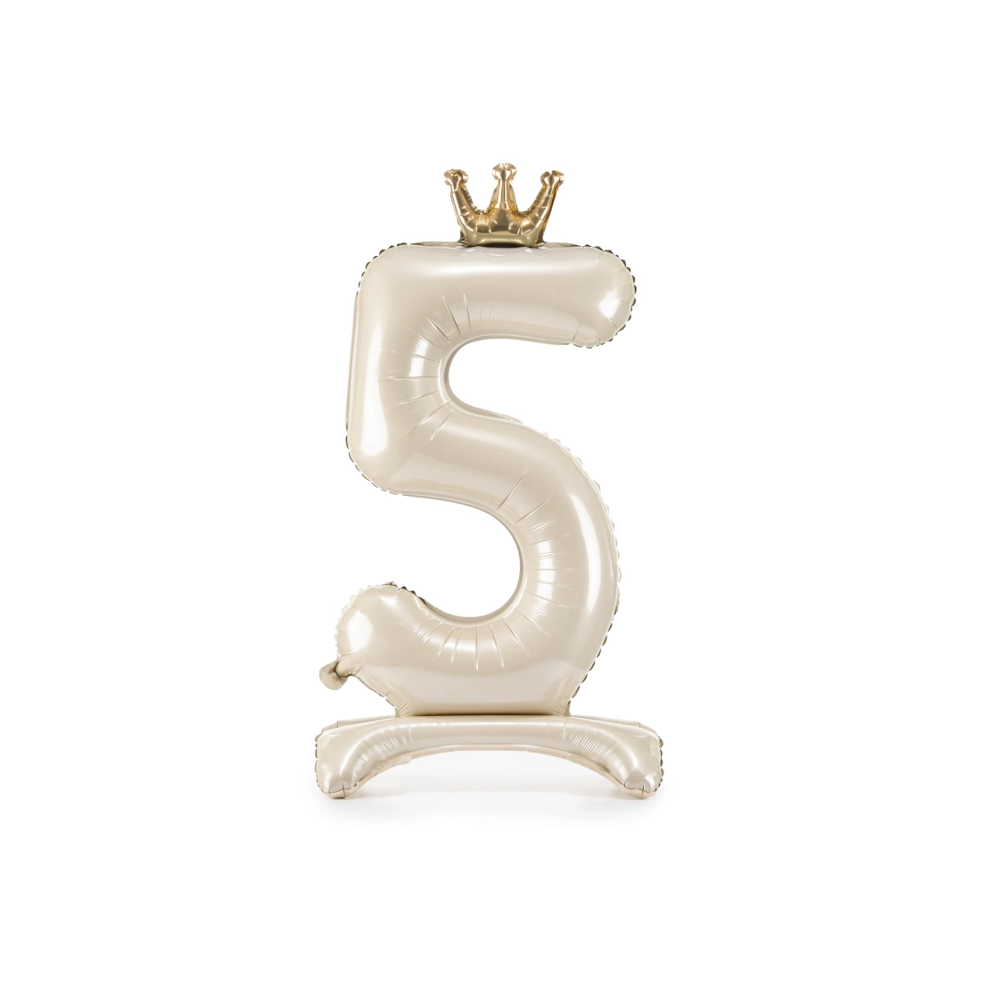 Álló fólia lufi 5-ös szám, 84 cm, krémszín arany koronával