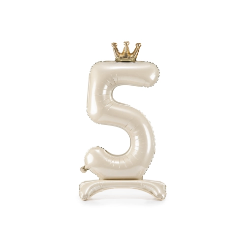 Stoječi folija balon številka 5 s krono, krem 84 cm