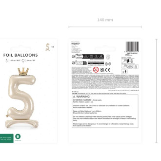 Stoječi folija balon številka 5 s krono, krem 84 cm