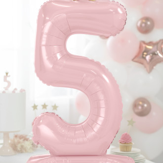 Stoječi folija balon številka 5 rožnato-zlat s krono 84 cm