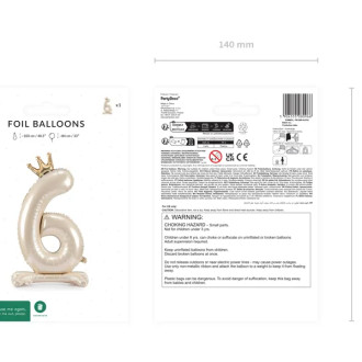 Stoječi folija balon številka 6 s krono, 84 cm, svetlo krem