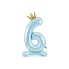 Balon din folie, autoportant, cifră 6, albastru, cu coroană, 84 cm