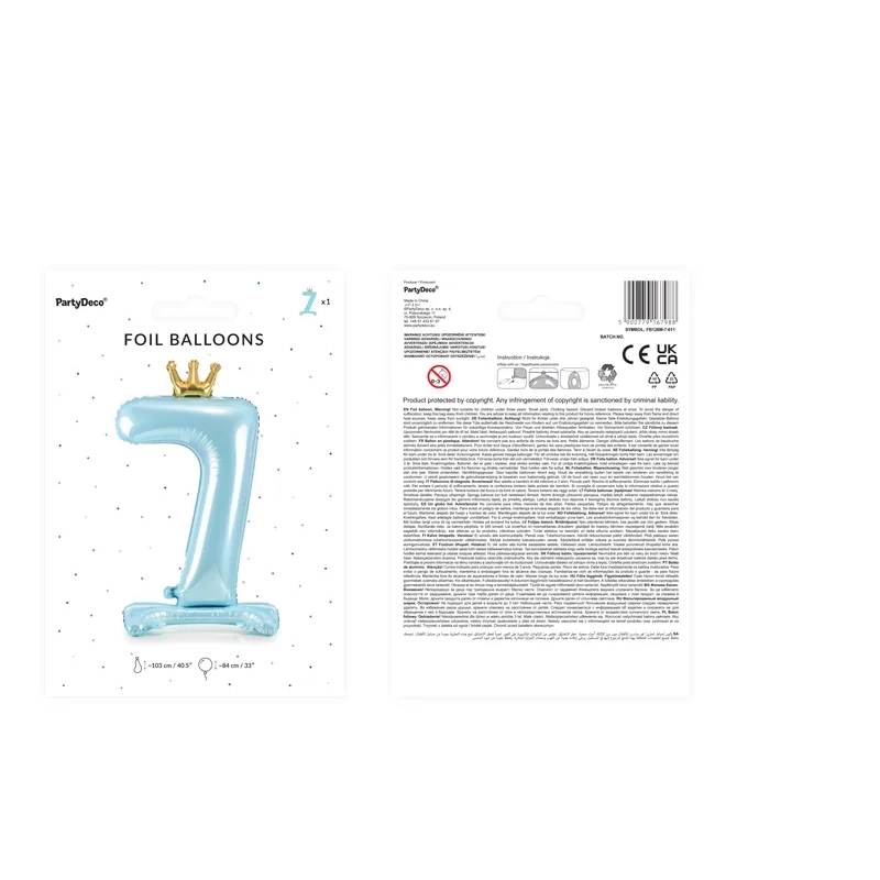 Balon din folie autoportant, cifra 7, albastru, cu coroană, 84 cm
